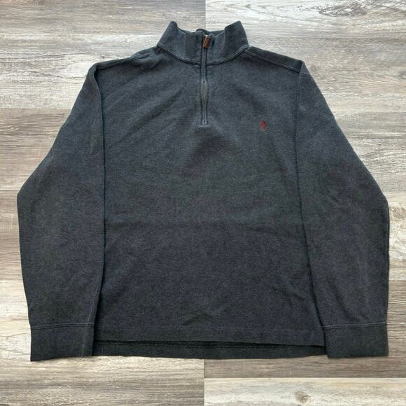 Vintage 90s Polo Ralph Lauren Charcoal Gray Men L Pony 1/4 Zip Mock Neck Sweater - Picture 2 of 8